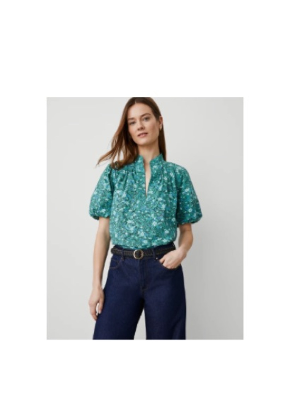 Ann Taylor Petite Floral Puff Sleeve Popover